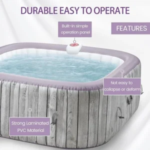 73" Inflatable Hot Tub,4-6 Person,Portable Outdoor Spa with 130 Soothing Bubble Jets,Control Panel,Insulated Cover and 6 Replaceable Filters,Smart Heating,110-120V Input (Square)