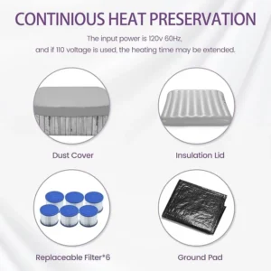 73" Inflatable Hot Tub,4-6 Person,Portable Outdoor Spa with 130 Soothing Bubble Jets,Control Panel,Insulated Cover and 6 Replaceable Filters,Smart Heating,110-120V Input (Square)