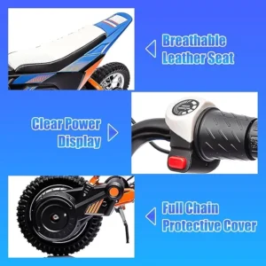 Electric Dirt Bike for Kids,24V Electric Motorcycle,13.67MPH Beginners Friendly,8-9 Miles Range,Power Display,Pneumatic Knobby Tires,Rear Spring Suspension,Chain Protective Cover (Blue)