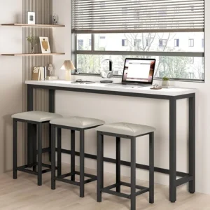 Bar Table Set with 3 Stools,Counter Height Long Bar Table,Strong Metal Frame,Upholstered Stools,Easy Assembly,Modern Style,Suitable for Restaurants,Pub,Apartment,60.2IN