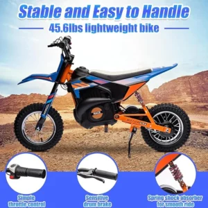 Electric Dirt Bike for Kids,24V Electric Motorcycle,13.67MPH Beginners Friendly,8-9 Miles Range,Power Display,Pneumatic Knobby Tires,Rear Spring Suspension,Chain Protective Cover (Blue)
