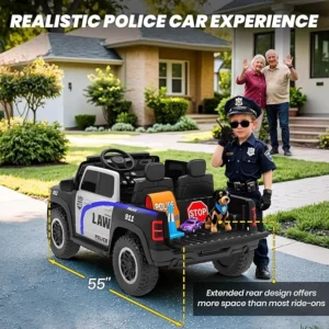 24V Police Car Toys for Big Kids, Licensed RAM 1500 RHO 2 Seater Electric Car with Remote Control, Toddler Ride on Cars w/4 Wheels Suspension, Sirens, Bluetooth (Midnight Black)
