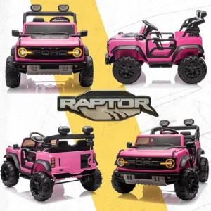 24v Ride On Toy for Big Kids,2-4.3 Mph,Ford Bronco Raptor Licensed Electric 2 Seater Ride On Car with Remote Control,Off-Road Wheels,Bluetooth Music Player,Spring Suspension,Safety Belts,Pink