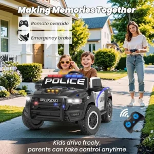 24V Police Car Toys for Big Kids, Licensed RAM 1500 RHO 2 Seater Electric Car with Remote Control, Toddler Ride on Cars w/4 Wheels Suspension, Sirens, Bluetooth (Midnight Black)