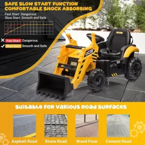 24V JCB Ride on Excavator, Ride on Construction Vehicles, with Remote Control, Bulldozer, Digging Arm, Sand Digger and Backhoe Shovel Bucket, for Kids 4-8,1.8-3.4Mph, Slow Start, No Roof