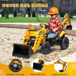 24V JCB Ride on Excavator, Ride on Construction Vehicles, with Remote Control, Bulldozer, Digging Arm, Sand Digger and Backhoe Shovel Bucket, for Kids 4-8,1.8-3.4Mph, Slow Start, No Roof