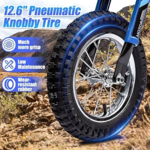 Electric Dirt Bike for Kids,24V Electric Motorcycle,13.67MPH Beginners Friendly,8-9 Miles Range,Power Display,Pneumatic Knobby Tires,Rear Spring Suspension,Chain Protective Cover (Blue)