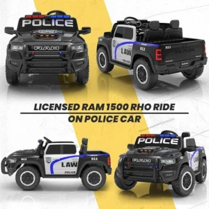 24V Police Car Toys for Big Kids, Licensed RAM 1500 RHO 2 Seater Electric Car with Remote Control, Toddler Ride on Cars w/4 Wheels Suspension, Sirens, Bluetooth (Midnight Black)