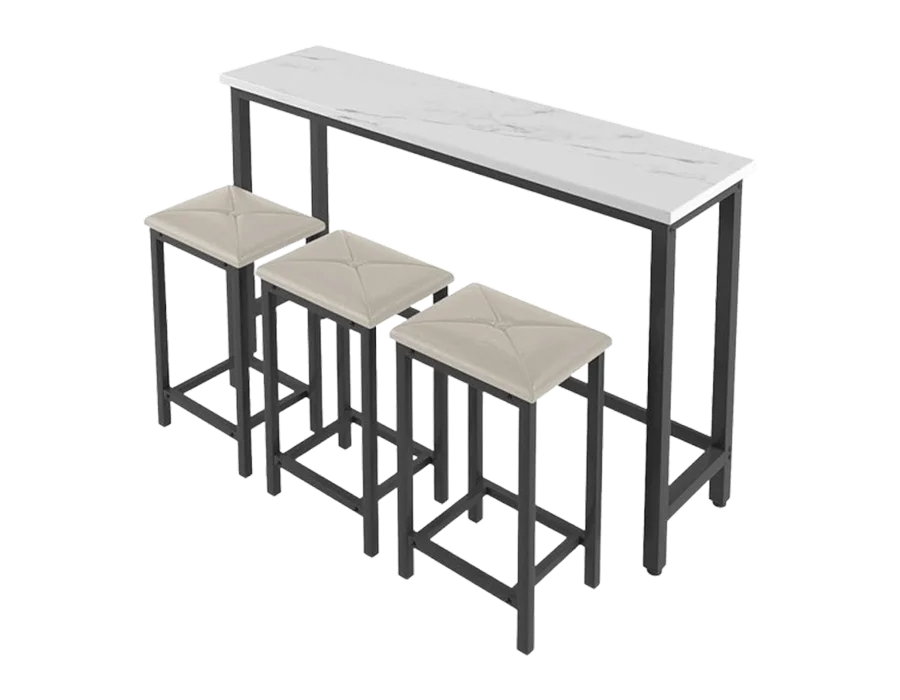 Bar Table Set with 3 Stools,Counter Height Long Bar Table,Strong Metal Frame,Upholstered Stools,Easy Assembly,Modern Style,Suitable for Restaurants,Pub,Apartment,60.2IN