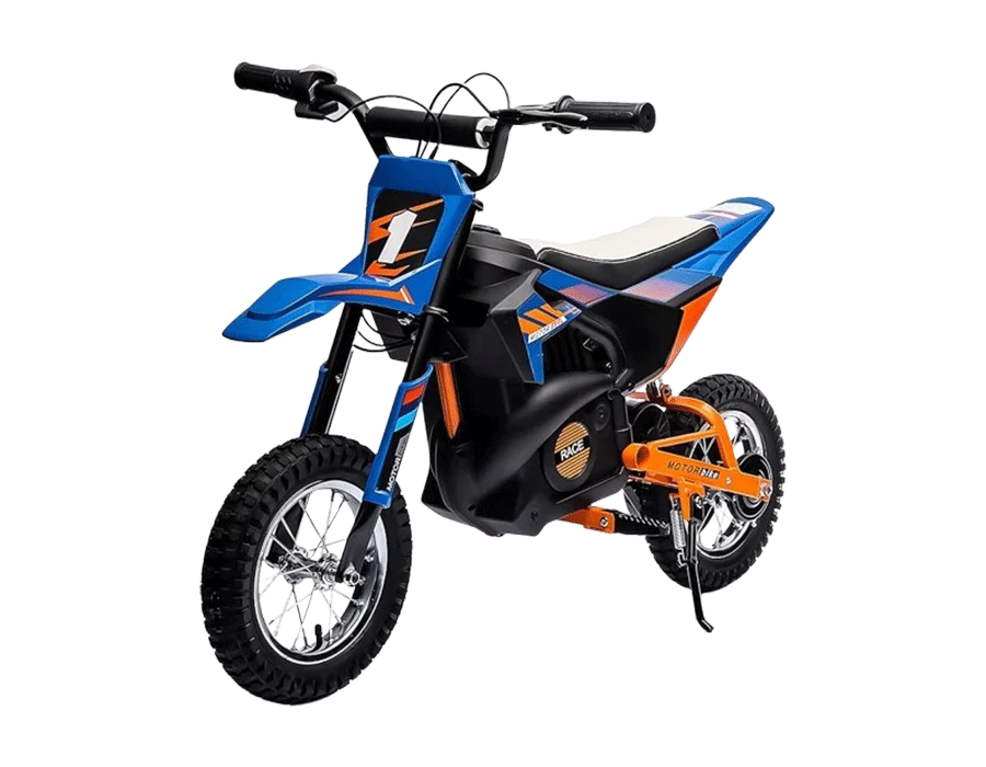 Electric Dirt Bike for Kids,24V Electric Motorcycle,13.67MPH Beginners Friendly,8-9 Miles Range,Power Display,Pneumatic Knobby Tires,Rear Spring Suspension,Chain Protective Cover (Blue)