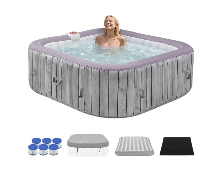 73" Inflatable Hot Tub,4-6 Person,Portable Outdoor Spa with 130 Soothing Bubble Jets,Control Panel,Insulated Cover and 6 Replaceable Filters,Smart Heating,110-120V Input (Square)