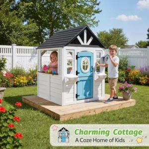 Kids Playhouse Outdoor,Cedar Wooden Play House for Kids Ages 3-8,with Dutch Door, Play Kitchen