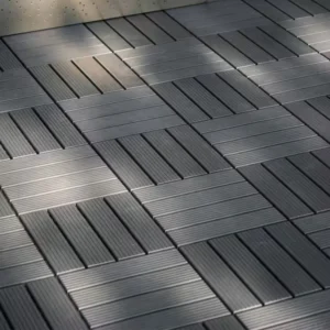 Dark Gray 1 ft. x 1 ft. All-Weather Plastic Outdoor Interlocking Deck Tiles Striped Pattern Garage Floor Tiles(44-Pack)