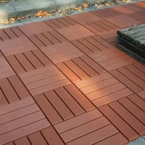 Dark Brown 1 ft. x 1 ft. All-Weather Plastic Outdoor Interlocking Deck Tiles Striped Pattern Garage Floor Tiles(44-Pack)