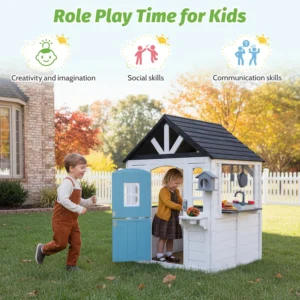 Kids Playhouse Outdoor,Cedar Wooden Play House for Kids Ages 3-8,with Dutch Door, Play Kitchen