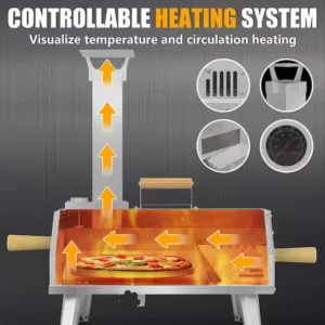 12 in. Wood Burning Fired Pellet Outdoor Pizza Oven with Stainless Steel Pizza Maker and Pizza Stone, Adjustable Legs