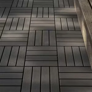 Dark Gray 1 ft. x 1 ft. All-Weather Plastic Outdoor Interlocking Deck Tiles Striped Pattern Garage Floor Tiles(44-Pack)