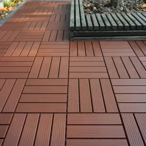 Dark Brown 1 ft. x 1 ft. All-Weather Plastic Outdoor Interlocking Deck Tiles Striped Pattern Garage Floor Tiles(44-Pack)