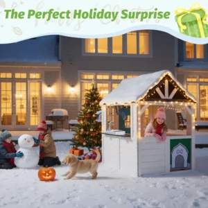 Kids Playhouse Outdoor,Cedar Wooden Play House for Kids Ages 3-8,with Dutch Door, Play Kitchen