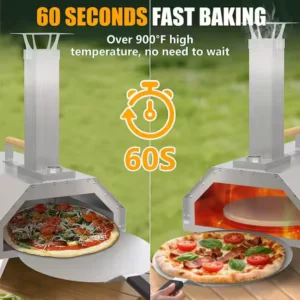 12 in. Wood Burning Fired Pellet Outdoor Pizza Oven with Stainless Steel Pizza Maker and Pizza Stone, Adjustable Legs