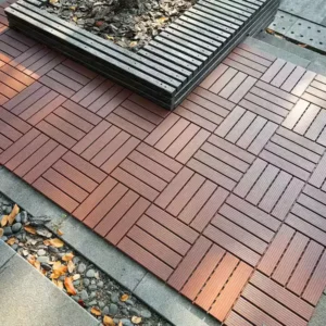 Dark Brown 1 ft. x 1 ft. All-Weather Plastic Outdoor Interlocking Deck Tiles Striped Pattern Garage Floor Tiles(44-Pack)