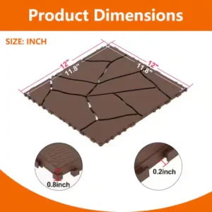 Red Brown Stone Style DIY 1 ft. x 1 ft. All-Weather Plastic Outdoor Interlocking Deck Tiles, Garage Floor Tiles(44-Pack)