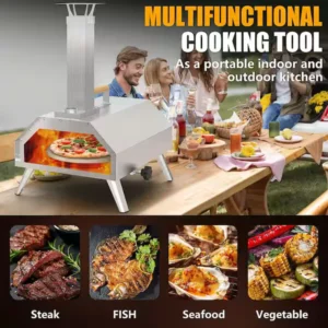 12 in. Wood Burning Fired Pellet Outdoor Pizza Oven with Stainless Steel Pizza Maker and Pizza Stone, Adjustable Legs