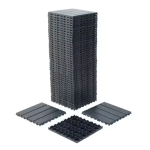 Dark Gray 1 ft. x 1 ft. All-Weather Plastic Outdoor Interlocking Deck Tiles Striped Pattern Garage Floor Tiles(44-Pack)