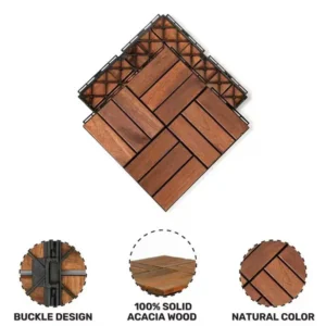 1 ft. x 1 ft. Square Interlocking Acacia Wood Quick Patio Deck Tile Outdoor Checker Pattern Flooring Tile (30 Per Box)