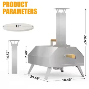 12 in. Wood Burning Fired Pellet Outdoor Pizza Oven with Stainless Steel Pizza Maker and Pizza Stone, Adjustable Legs