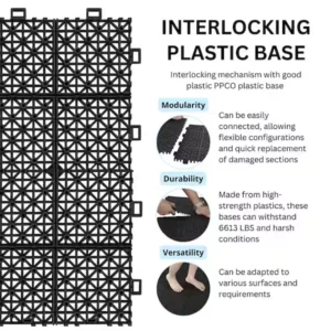 Black 1 ft. x 1 ft. All-Weather Plastic Outdoor Interlocking Deck Tiles Cross Stripe Pattern Garage Floor Tiles(12-Pack)