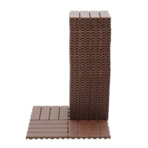 Dark Brown 1 ft. x 1 ft. All-Weather Plastic Outdoor Interlocking Deck Tiles Striped Pattern Garage Floor Tiles(44-Pack)