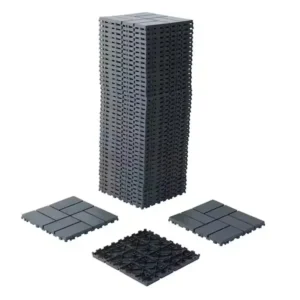 Dark Gray 1 ft. x 1 ft. All-Weather Plastic Outdoor Interlocking Deck Tiles Checker Pattern Garage Floor Tiles(44-Pack)