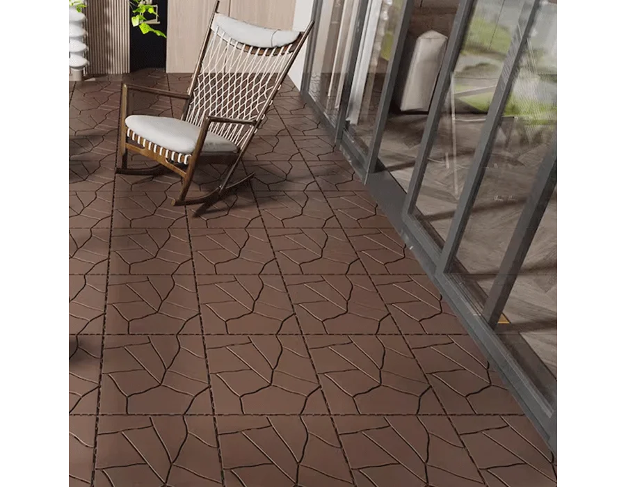 Red Brown Stone Style DIY 1 ft. x 1 ft. All-Weather Plastic Outdoor Interlocking Deck Tiles, Garage Floor Tiles(44-Pack)