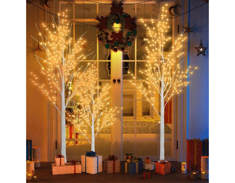 6/5/4 ft. Indoor/Outdoor Pre-Lit Artificial Christmas Tree Birch Tree with LED Lights (1 Set Contains 3 Sizes)