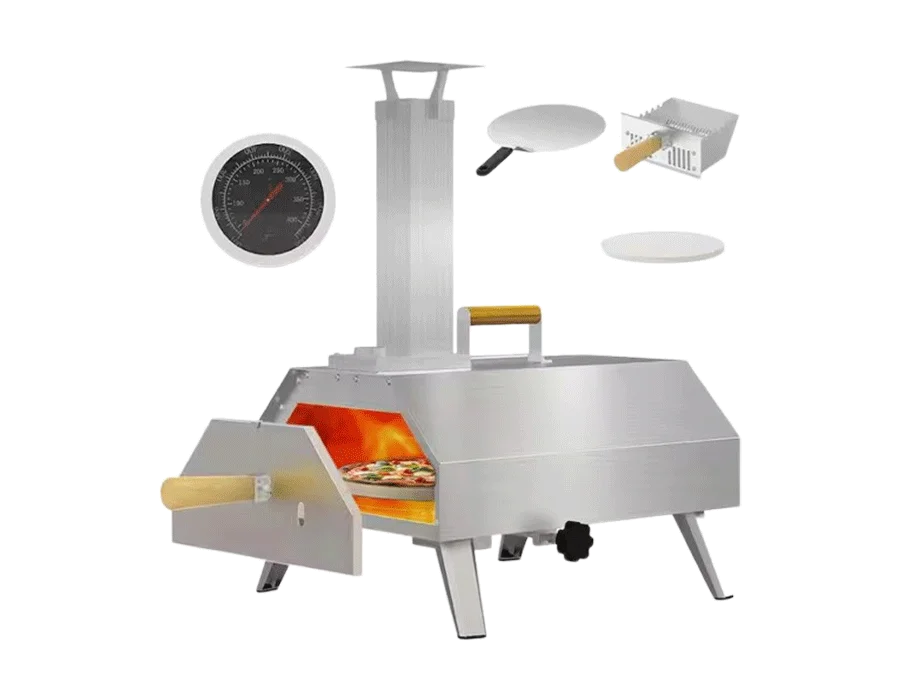12 in. Wood Burning Fired Pellet Outdoor Pizza Oven with Stainless Steel Pizza Maker and Pizza Stone, Adjustable Legs