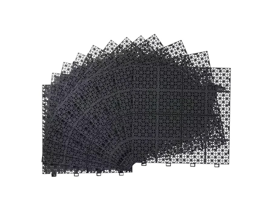 Black 1 ft. x 1 ft. All-Weather Plastic Outdoor Interlocking Deck Tiles Cross Stripe Pattern Garage Floor Tiles(12-Pack)