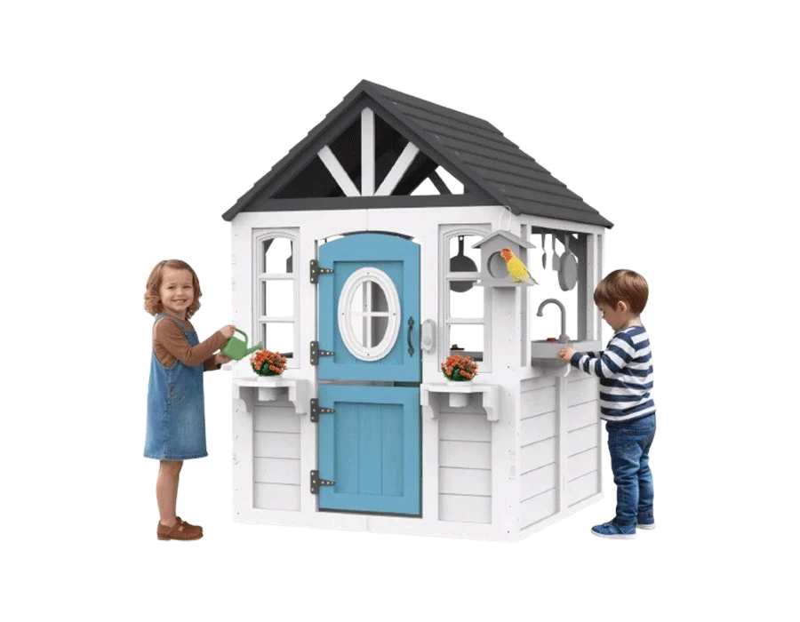 Kids Playhouse Outdoor,Cedar Wooden Play House for Kids Ages 3-8,with Dutch Door, Play Kitchen